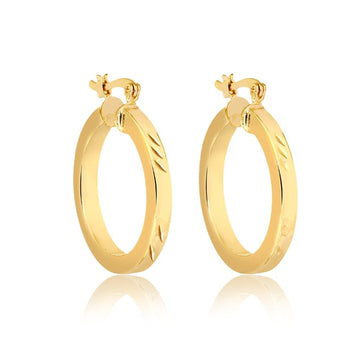18K Gold Layered Oro Laminado 25 mm Diamond Cutting Finish Cuboid Hoops Wholesale 21.0218